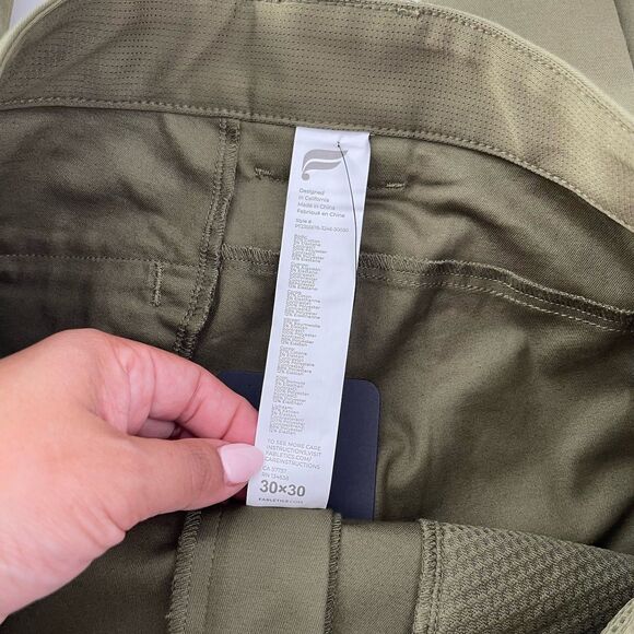 NEW Fabletics Mens High Side Chino 30x30 Green Slim Performance Stretch Khaki - Picture 13 of 14